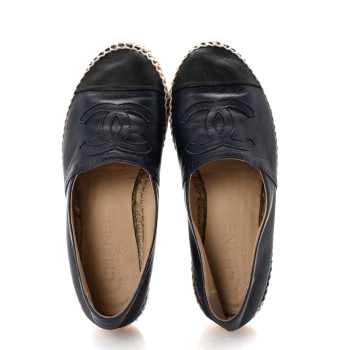 CHANEL Lambskin CC Espadrilles 36 Navy Black