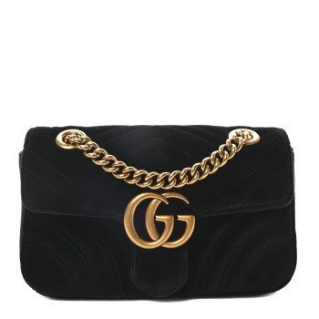 GUCCI Velvet Matelasse Mini GG Marmont Shoulder Bag Black