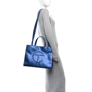 TELFAR Metallic Vegan Leather Medium Shopping Bag Cobalt