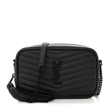 SAINT LAURENT Grain De Poudre Matelasse Monochrome Monogram Mini Lou Camera Bag Black