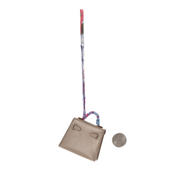 HERMES Tadelakt Mini Kelly Twilly Bag Charm Argile
