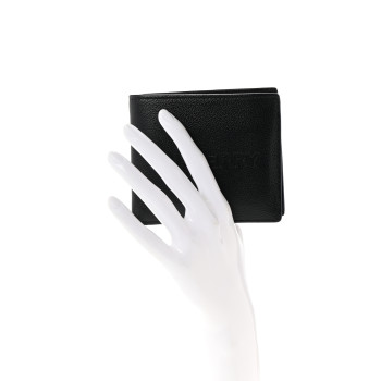 BURBERRY Grained Calfskin Embossed Logo Bi-Fold Wallet Black