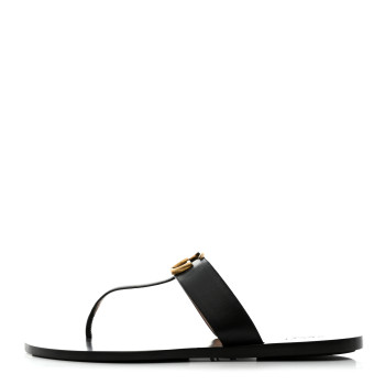 GUCCI Calfskin GG Marmont Thong Sandals 40.5 Black