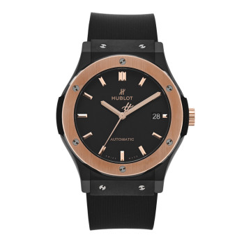 HUBLOT Ceramic 18K Rose Gold Rubber 42mm Classic Fusion Automatic Watch Black 542.CO.1181.RX