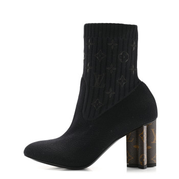 LOUIS VUITTON Monogram Stretch Fabric Silhouette Ankle Boots 38 Black