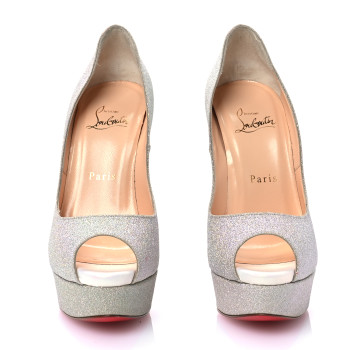 CHRISTIAN LOUBOUTIN Mini Glitter Lady Peep 150 Pumps 37 Ivory