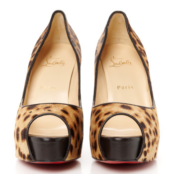 CHRISTIAN LOUBOUTIN Pony Hair Leopard Print Maryl 120 Platform Peep Toe Pumps 38.5