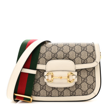 GUCCI GG Supreme Monogram Web Mini Horsebit 1955 Shoulder Bag Beige Mystic White