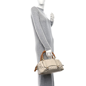 GUCCI Guccissima Bamboo Top Handle Boston Bag Off White