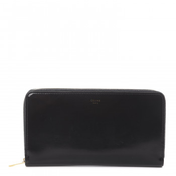 CELINE Spazzolato Calfskin Large Zip Around Multifunction Wallet Black