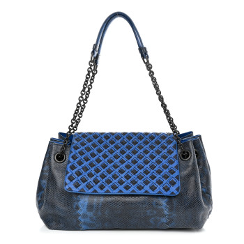 BOTTEGA VENETA Vesuvio Karung Nappa Intrecciato Cravatteria Small Flap Shoulder Bag Bleuette