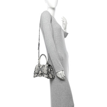 BALENCIAGA Calfskin Snake Effect Small Hourglass Top Handle Bag Black White