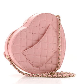 CHANEL Lambskin Quilted CC Large In Love Heart With Chain Light Pink