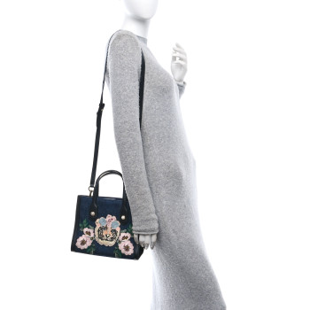 GUCCI Denim Embroidered Tiger Tote Blue Multicolor