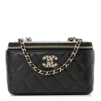 CHANEL Caviar Quilted Crystal Hearts Small Vanity Case With Chain Black