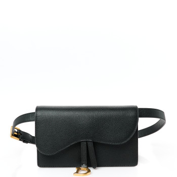 CHRISTIAN DIOR Grained Calfskin Saddle Belt Bag Black