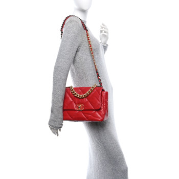 CHANEL Goatskin Quilted Large Chanel 19 Flap Red
