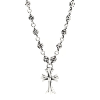 CHROME HEARTS Sterling Silver Cross Pendant Ball Chain Necklace