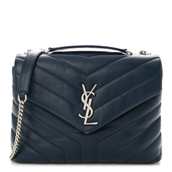 SAINT LAURENT Calfskin Y Quilted Monogram Small Loulou Chain Satchel Denim Blue