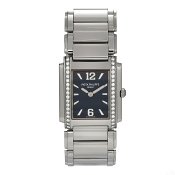 PATEK PHILIPPE Stainless Steel Diamond 25mm Twenty-4 Quartz Watch Blue 4910/1200A-001