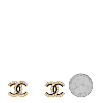 CHANEL Baguette Crystal Enamel CC Earrings Gold Black