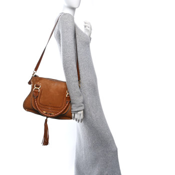 CHLOE Suede Calfskin Braided Medium Marcie Satchel Caramel