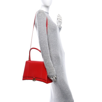 BALENCIAGA Shiny Box Calfskin Medium Hourglass Top Handle Bag Bright Red