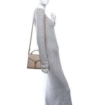 SAINT LAURENT Grain de Poudre Mini Classic Monogram Cassandra Top Handle Beige