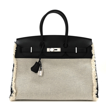 HERMES Swift Twill H Fray Fray Birkin 35 Black Ecru
