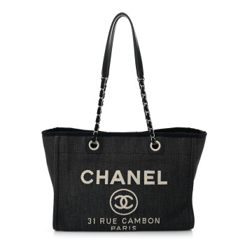 CHANEL Denim Small Deauville Tote Dark Blue
