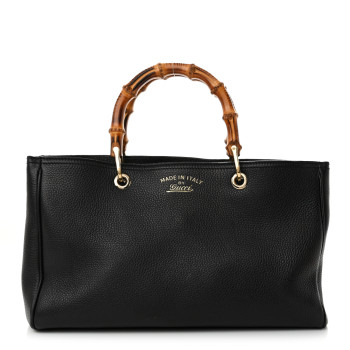 GUCCI Pebbled Calfskin Medium Bamboo Shopper Tote Black