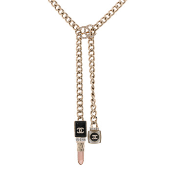 CHANEL Metal Strass Pearl Lipstick Necklace Pink Gold