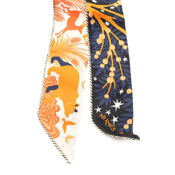 HERMES Silk Le Charme D Orphee Twilly Black Orange Creme
