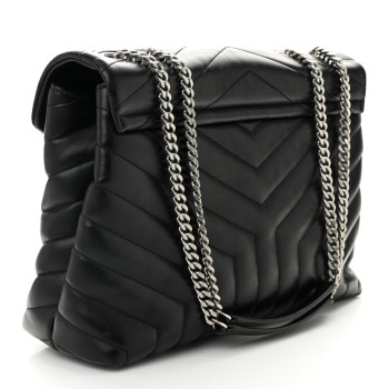 SAINT LAURENT Calfskin Y Quilted Monogram Medium Loulou Chain Satchel Black