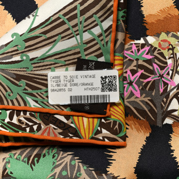 HERMES Silk Tyger Tyger Scarf 70 Beige Dore Orange Cuit Vert