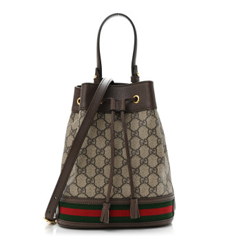 GUCCI GG Supreme Monogram Web Small Ophidia Bucket Bag Brown