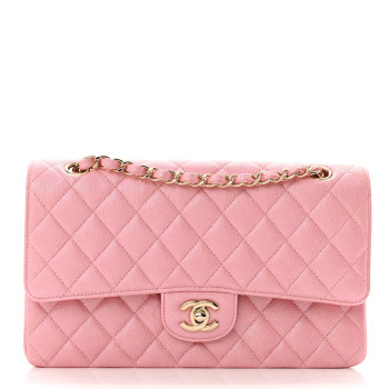 CHANEL Iridescent Caviar Quilted Medium Double Flap Rose Pink