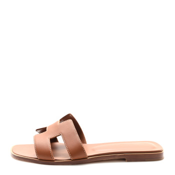 HERMES Box Calfskin Oran Sandals 38.5 Gold