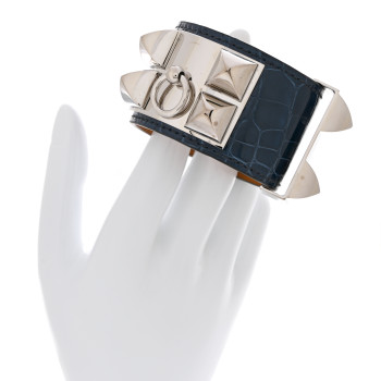 HERMES Shiny Alligator Collier De Chien CDC Bracelet S Bleu Roi