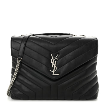 SAINT LAURENT Calfskin Y Quilted Monogram Medium Loulou Chain Satchel Black
