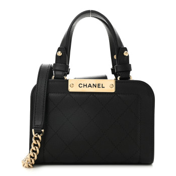 CHANEL Grained Calfskin Stitched Mini Label Click Shopper Tote Black