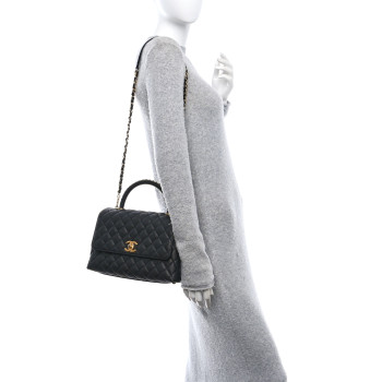 CHANEL Caviar Quilted Small Coco Chain Handle Flap Black