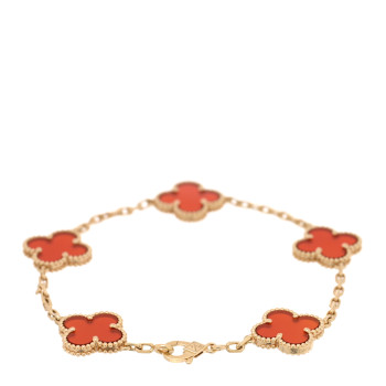 VAN CLEEF & ARPELS 18K Yellow Gold Carnelian 5 Motifs Vintage Alhambra Bracelet