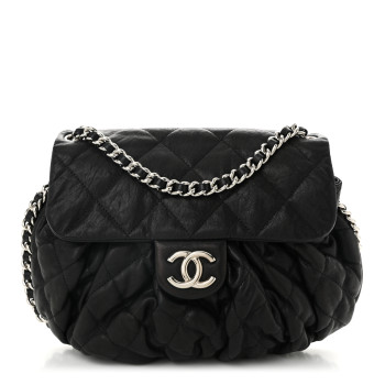 CHANEL Washed Lambskin Quilted Medium Chain Around Messenger Black