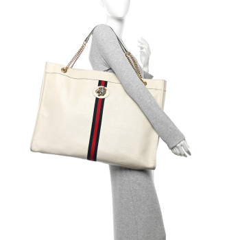 GUCCI Calfskin Maxi Rajah Chain Tote White
