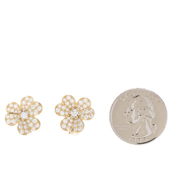 VAN CLEEF & ARPELS 18K Yellow Gold Diamond Small Frivole Pave Earrings