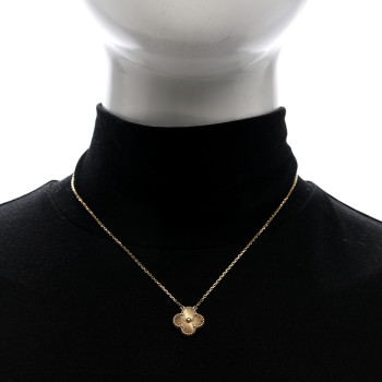 VAN CLEEF & ARPELS 18K Yellow Gold Guilloche Vintage Alhambra Pendant Necklace