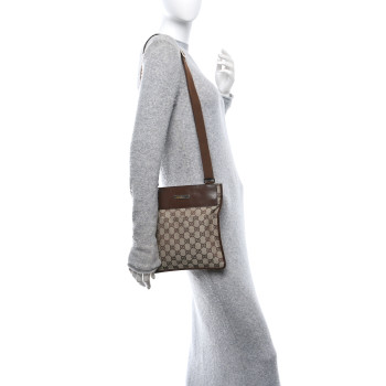 GUCCI Monogram Messenger Crossbody Bag Brown