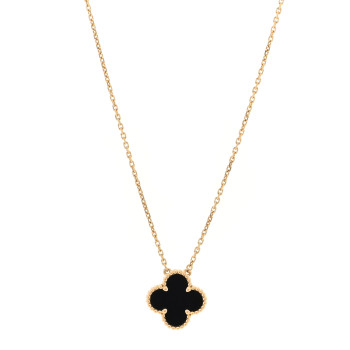 VAN CLEEF & ARPELS 18K Yellow Gold Black Onyx Vintage Alhambra Pendant Necklace