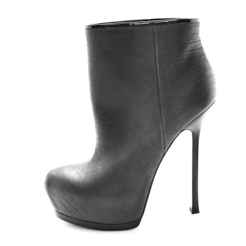 SAINT LAURENT Calfskin Lizard Embossed Tribtoo 105 Platform Booties 37 Black
